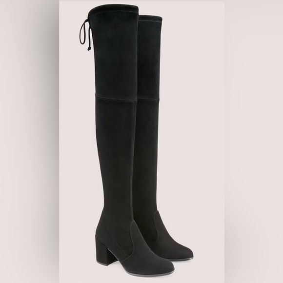 Stuart Weitzman Boots Over the Knee Tieland Black Suede 3" Heel Size 8.5 B - Picture 2 of 13